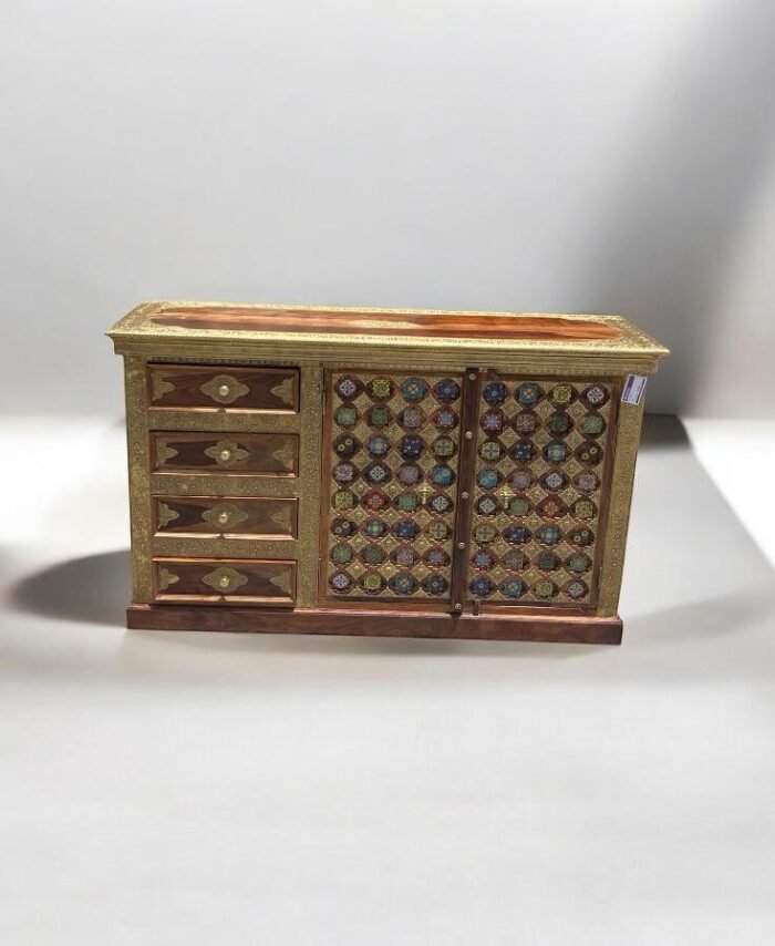 Sheesham Wood Sideboard with Brass & Tile Fittings