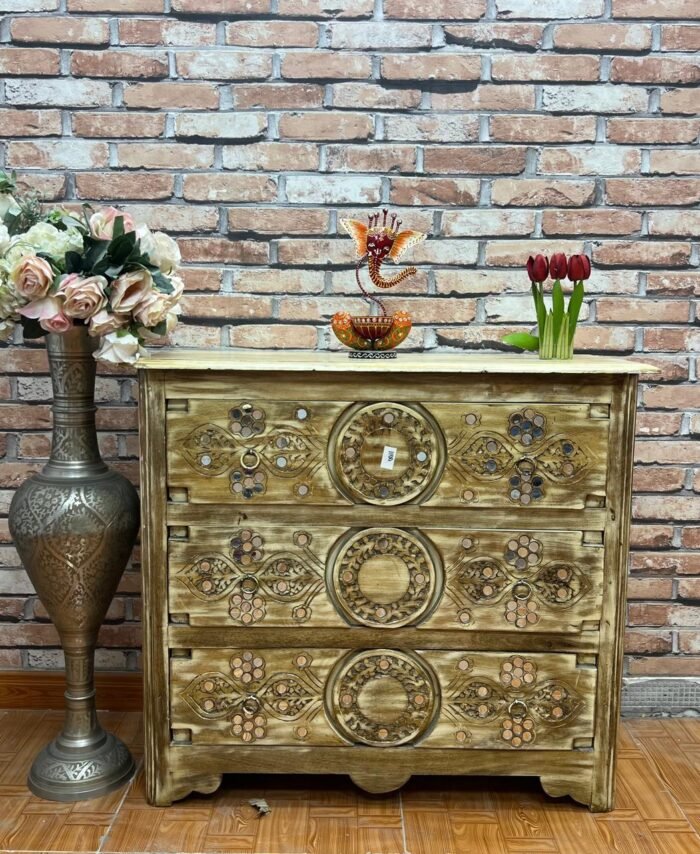 Mango Wood Carved Chest of Drawers