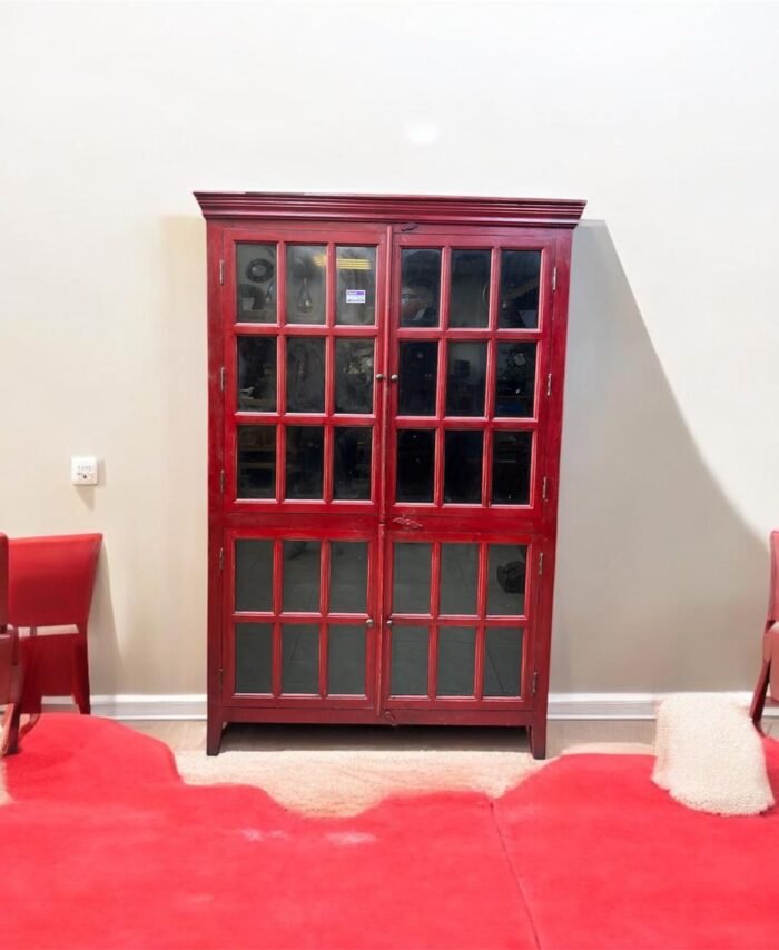Sheesham Wood Red Bookshelf with 2 Doors