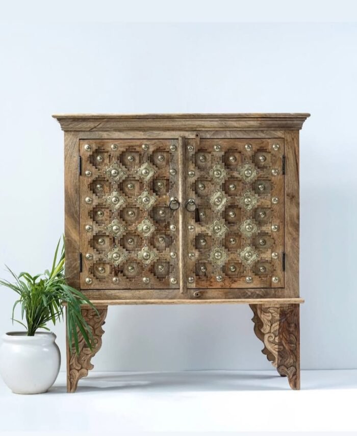 Wooden Sideboard with Brass Fittings