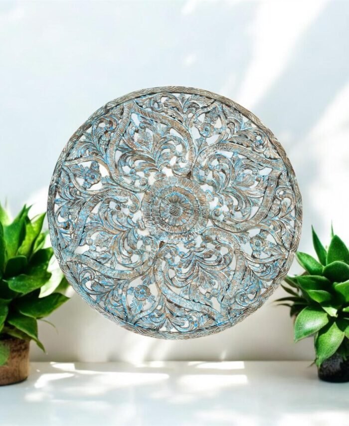 Mango Wood Carved Circular Wall Hanging