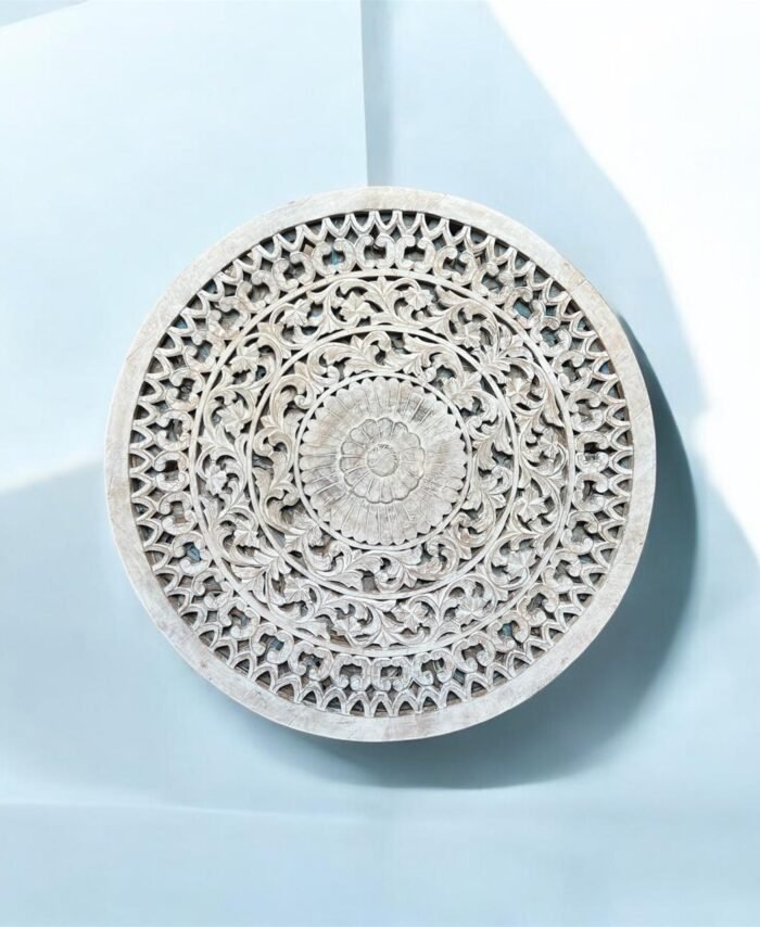 Mango Wood Carved Circle Wall Hanging