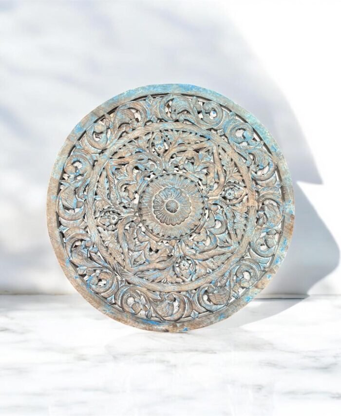 Mango Wood Carved Circle Wall Hanging