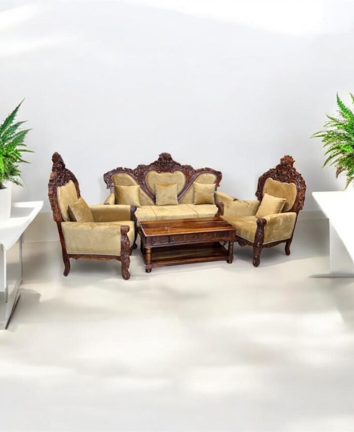 Wooden 5-Seater Sofa Set