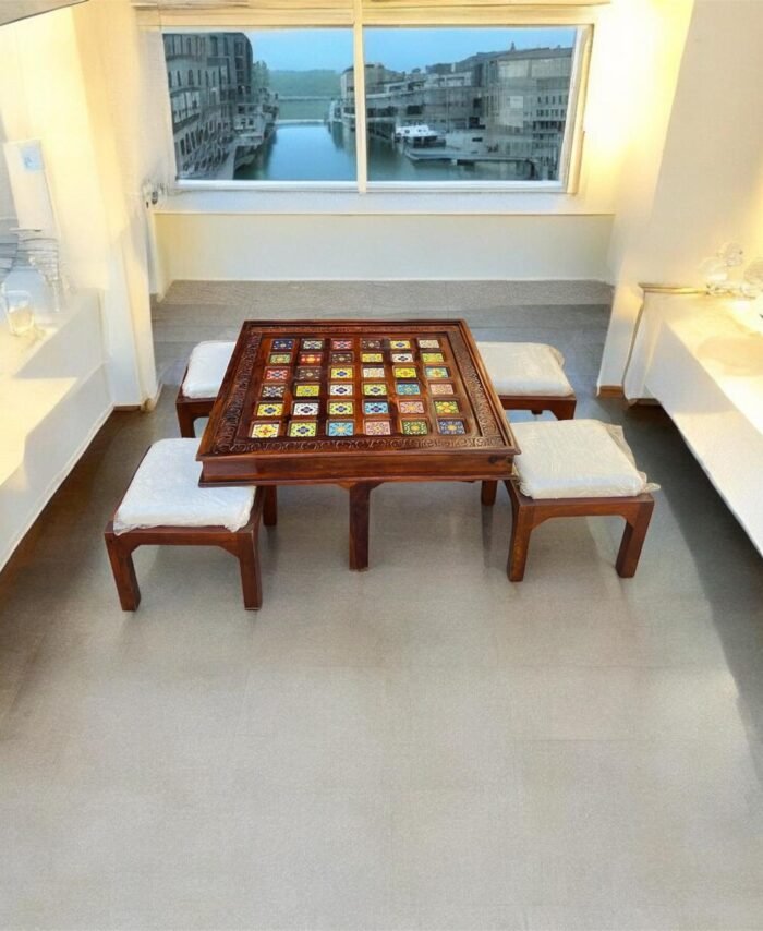 Wooden Coffee Table with 4 Chairs