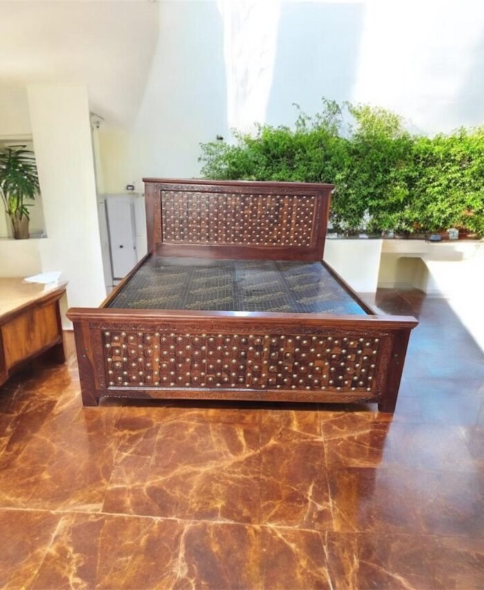Wooden Bed with Brass Fittings
