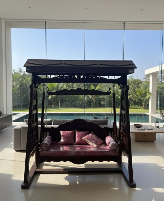 Royal Handcrafted Wooden Garden Swing with Canopy.