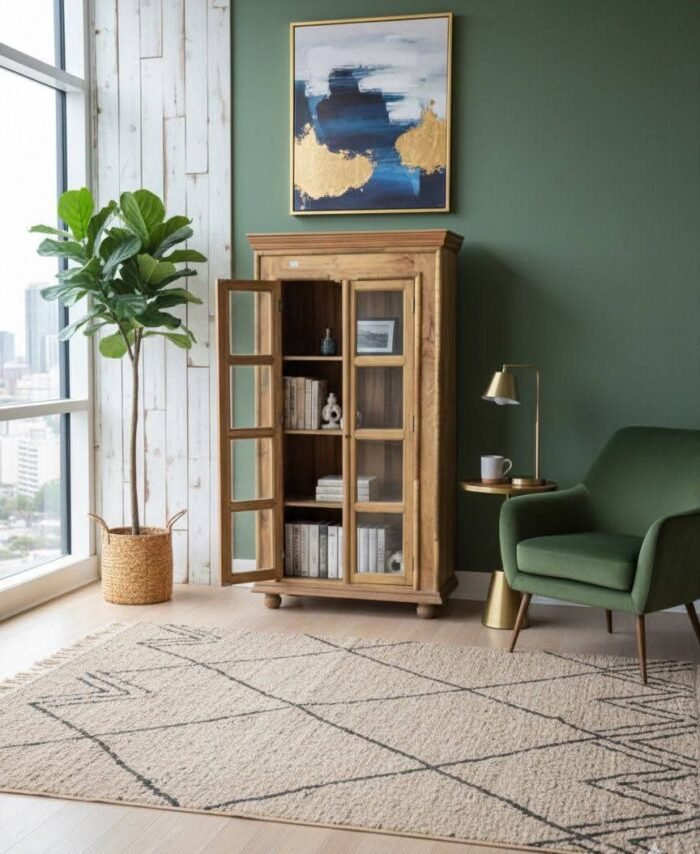 Handcrafted Solid Wood Glass Almirah