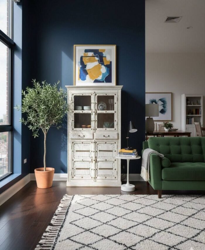 Vintage Solid Wood Glass Cabinet