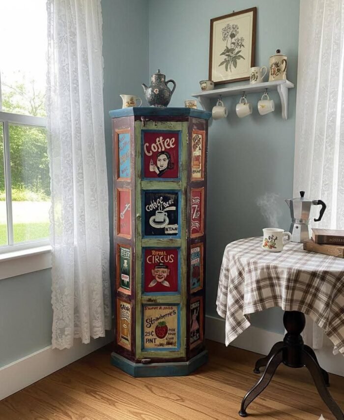 Hand-Painted Vintage Corner Cabinet – One of a Kind!
