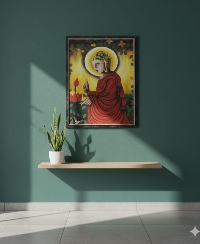 The Serene Awakening: Hand-Painted Buddha Mural