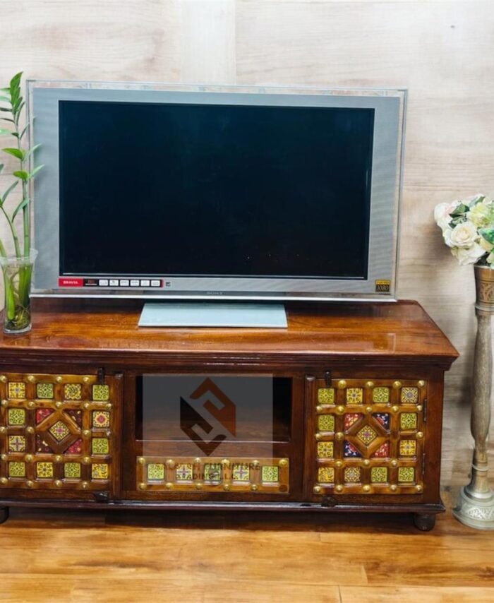 Mango Wood Rajasthani Style TV Stand with tile Fittings